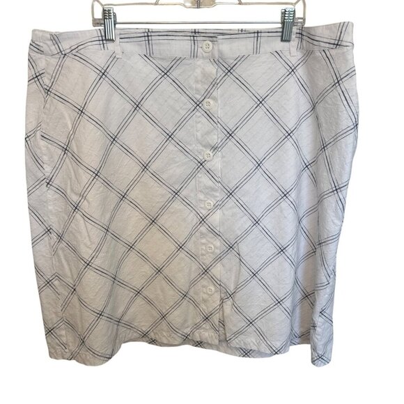 CJ Banks Womens Plus Size 22W White & Blue Plaid Button-Front Skirt - Picture 1 of 5
